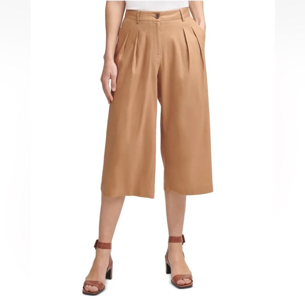 $90 NWT CALVIN KLEIN Womens Brown Zippered Cropped Wear To Work Wide Leg Pants